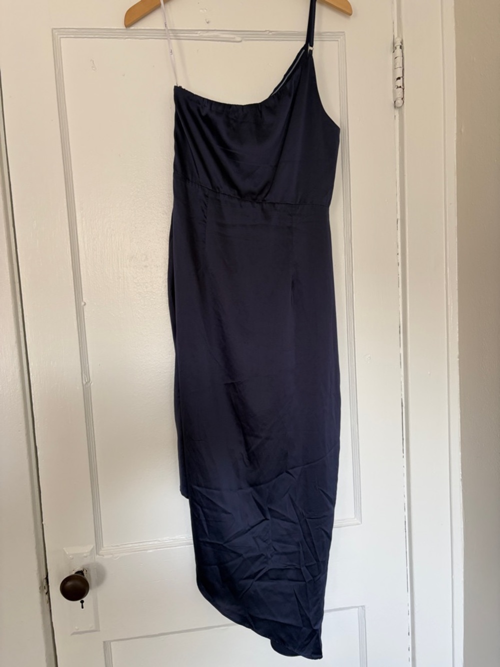 Lulus Law of Attraction Navy Blue One-Shoulder Asymmetrical Midi Dress - Picture 6 of 6